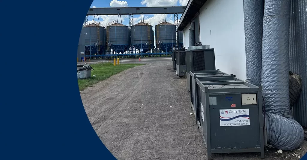 Chillers y Unidades de Tratamiento de Aire (UTA) instalados en galpones de acopio de semillas para control de temperatura y humedad