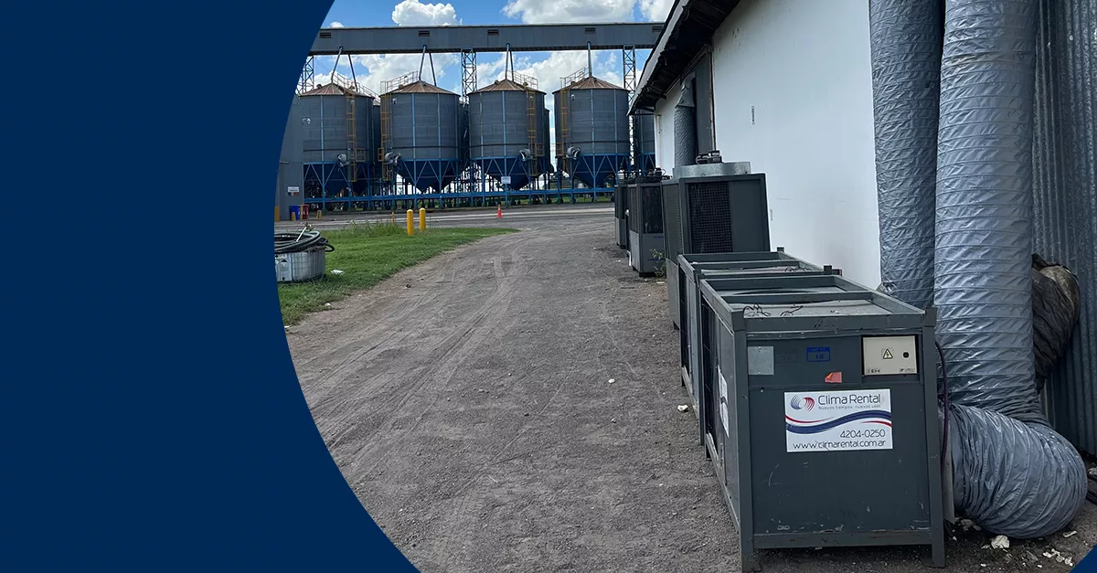 Chillers y Unidades de Tratamiento de Aire (UTA) instalados en galpones de acopio de semillas para control de temperatura y humedad