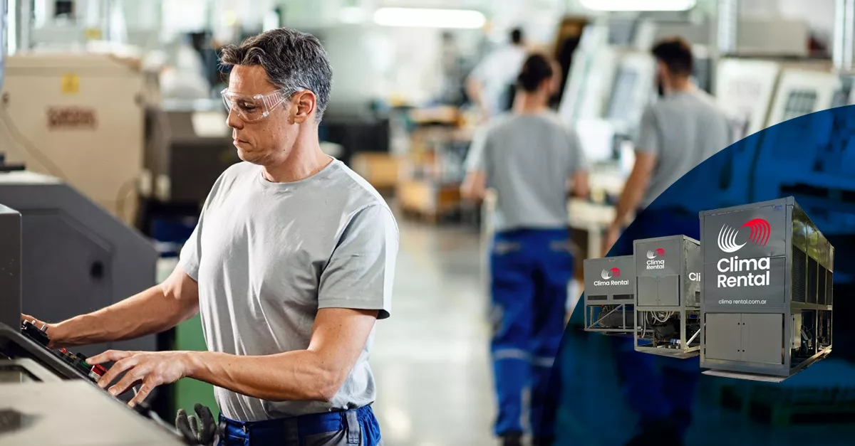 Climatización temporal en planta de producción industrial con equipos de aire acondicionado y calefacción sin obras.