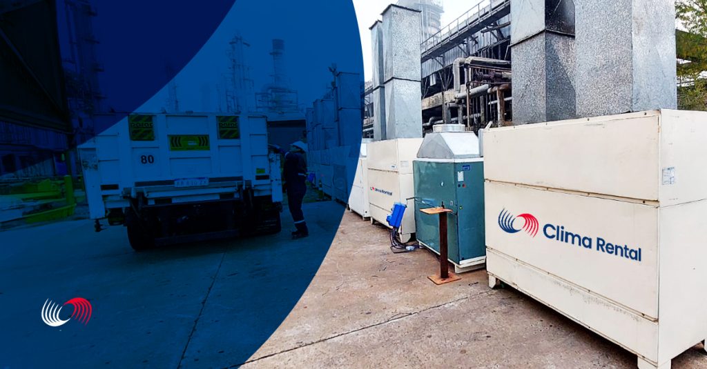 Equipos de climatización industrial en una planta utilizados mediante alquiler para controlar temperatura en procesos productivos